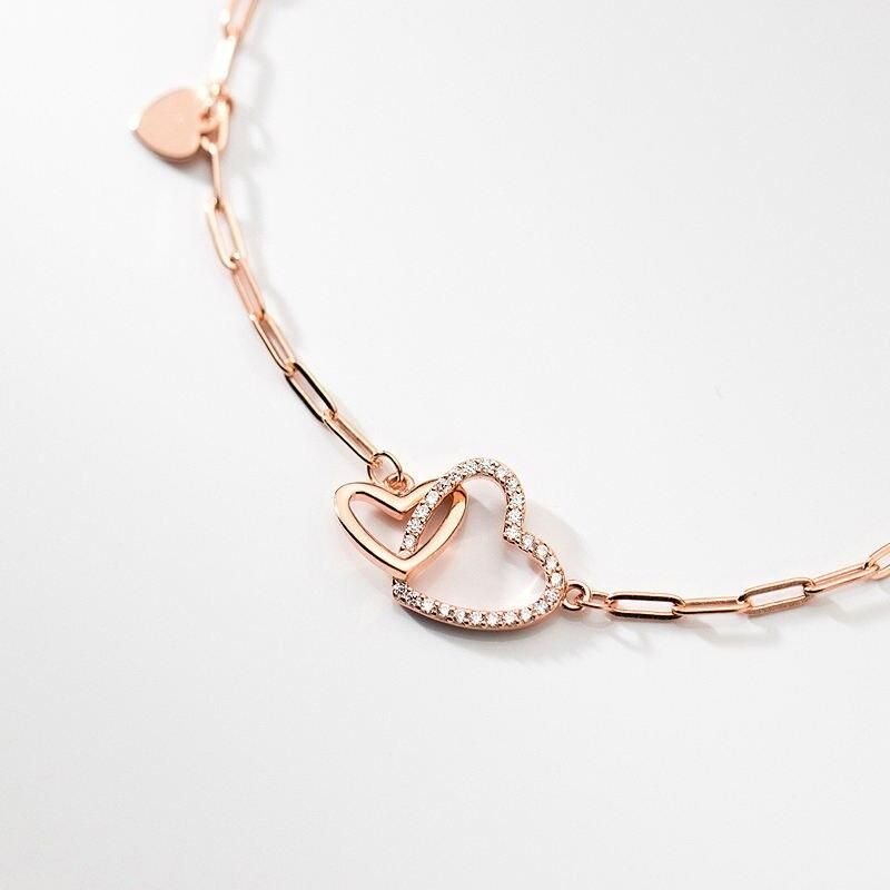 Luxurious 925 Sterling Silver Double Layer Love Bracelet Women Girls Gift Exquisite Hollow Cubic Zirconia Sweet Jewelry Luxurious 925 Sterling Silver Double Layer Love Bracelet Women Girls Gift Exquisite Hollow Cubic Zirconia Sweet Jewelry